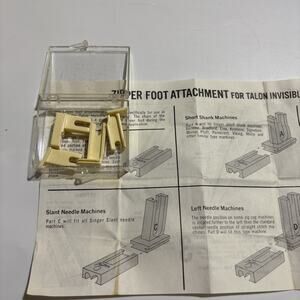 Vintage Talon Invisible Zipper Application Plastic Foot Attach W/ Instructions